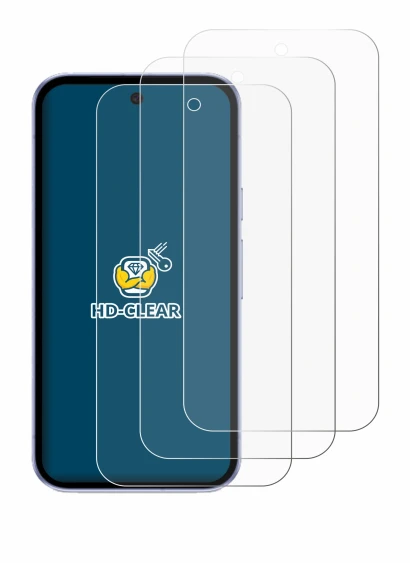 Image of the device Google Pixel 9a with a wide variety of screen protectors.