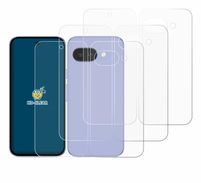 Image of the device Google Pixel 9a (Front+Back) with a wide variety of screen protectors.