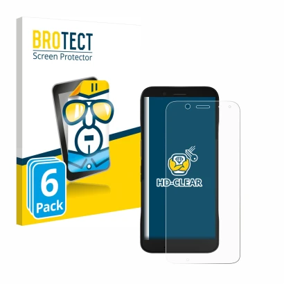 Front side of a product packaging with the brand logo BROTECT. Next to it is the device Datalogic Memor 12 shown with the corr