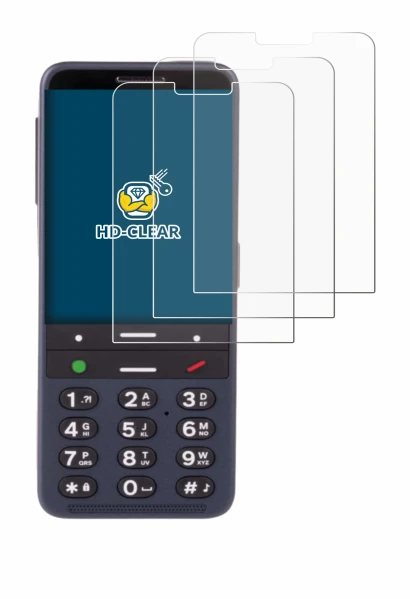 Image of the device BlindShell Classic 3 with a wide variety of screen protectors.