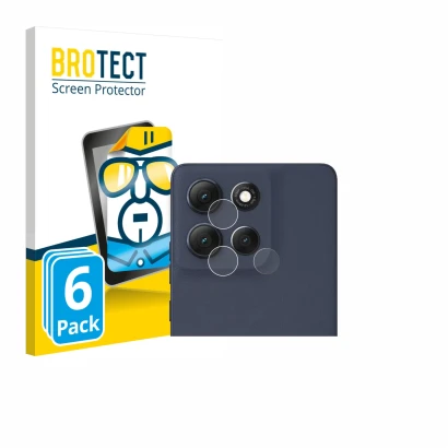 Front side of a product packaging with the brand logo BROTECT. Next to it is the device Motorola Moto G86 (ONLY Camera Lens) s