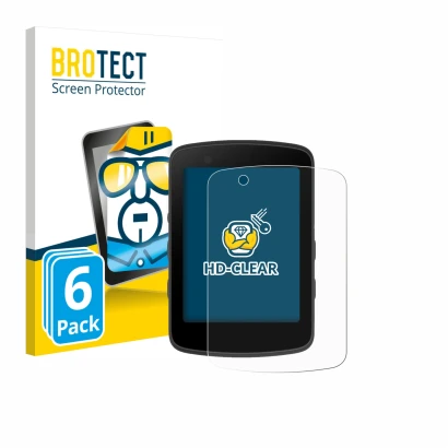 Front side of a product packaging with the brand logo BROTECT. Next to it is the device Bryton Rider 650 shown with the corres