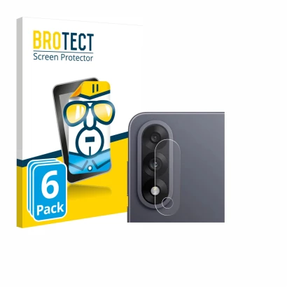 Front side of a product packaging with the brand logo BROTECT. Next to it is the device OnePlus Nord 5 (ONLY Camera Lens) show