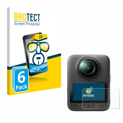 Front side of a product packaging with the brand logo BROTECT. Next to it is the device DJI Osmo 360 shown with the correspond