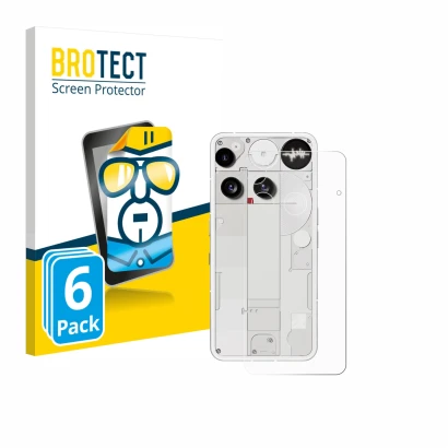 Front side of a product packaging with the brand logo BROTECT. Next to it is the device Nothing Phone (3) (Back) shown with th