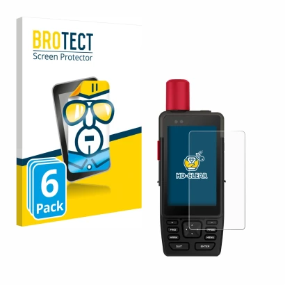 Front side of a product packaging with the brand logo BROTECT. Next to it is the device Garmin GPSMAP H1i Plus shown with the