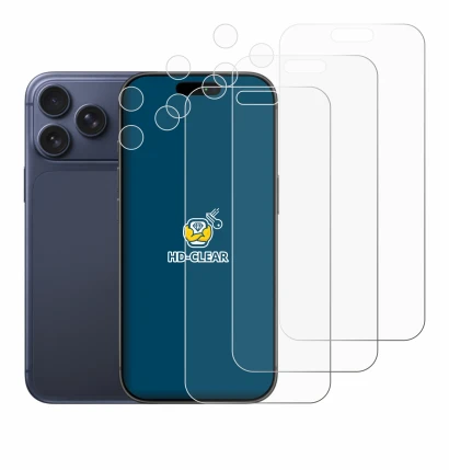 Image of the device Apple iPhone 17 Pro Max (Front+Camera) with a wide variety of screen protectors.