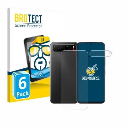 Front side of a product packaging with the brand logo BROTECT. Next to it is the device Nubia Air (Front+Camera) shown with th
