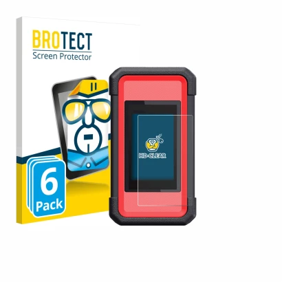 Front side of a product packaging with the brand logo BROTECT. Next to it is the device Launch X431 SmartLink C V2.0 shown wit