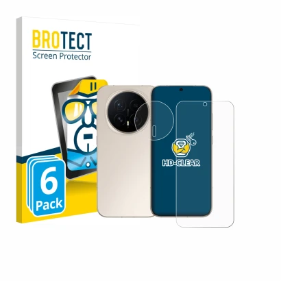 Front side of a product packaging with the brand logo BROTECT. Next to it is the device Honor Magic 8 (Front+Camera) shown wit