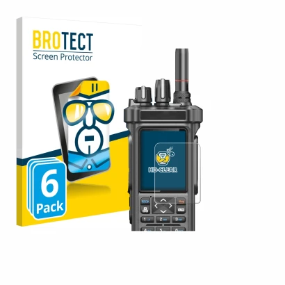 Front side of a product packaging with the brand logo BROTECT. Next to it is the device Radtel RT-950 Pro shown with the corre