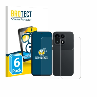 Front side of a product packaging with the brand logo BROTECT. Next to it is the device OnePlus 15 (Front+Back) shown with the