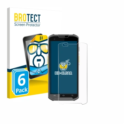 Front side of a product packaging with the brand logo BROTECT. Next to it is the device Newland MT93 shown with the correspond