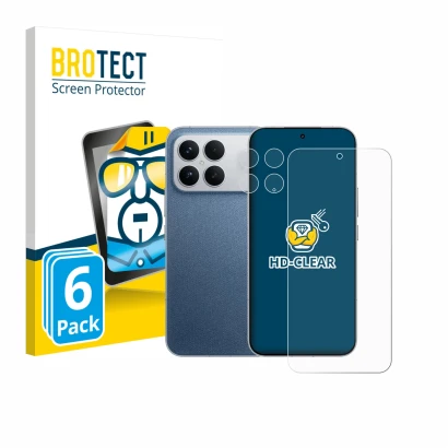 Front side of a product packaging with the brand logo BROTECT. Next to it is the device Xiaomi Poco F8 Ultra (Front+Camera) sh