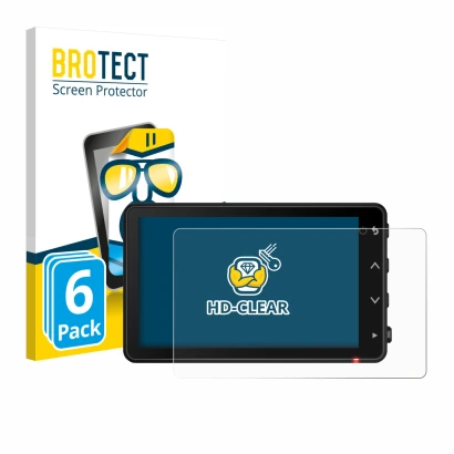 Front side of a product packaging with the brand logo BROTECT. Next to it is the device Garmin Catalyst 2 shown with the corre