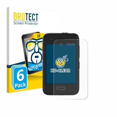 Front side of a product packaging with the brand logo BROTECT. Next to it is the device Xplora One shown with the correspondin