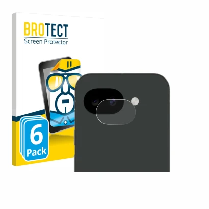 Front side of a product packaging with the brand logo BROTECT. Next to it is the device Google Pixel 10a (ONLY Camera Lens) sh