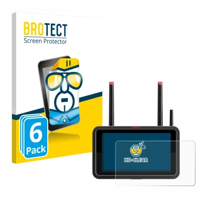 Front side of a product packaging with the brand logo BROTECT. Next to it is the device Atomos Ninja TX shown with the corresp
