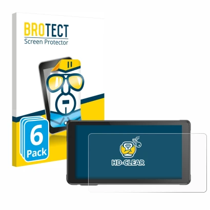 Front side of a product packaging with the brand logo BROTECT. Next to it is the device Interphone RideSync shown with the cor