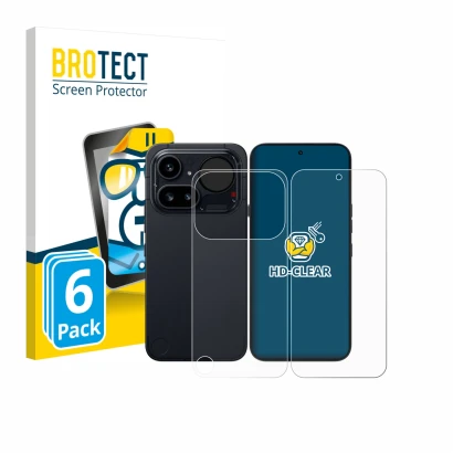 Front side of a product packaging with the brand logo BROTECT. Next to it is the device Nothing Phone (4a) Pro (Front+Back) sh