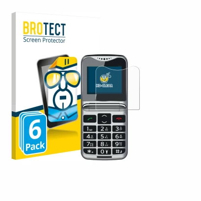 Front side of a product packaging with the brand logo BROTECT. Next to it is the device bea-fon Fold 10 LTE shown with the cor