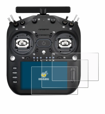 Image of the device Radiomaster TX16S MK3 with a wide variety of screen protectors.