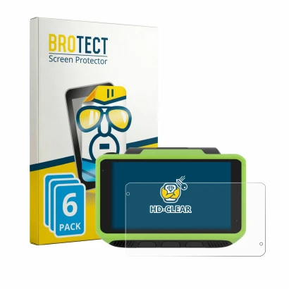 Front side of a product packaging with the brand logo BROTECT. Next to it is the device Zebra WT6400 shown with the correspond