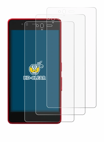 Image of the device Fujitsu Arrows M04 with a wide variety of screen protectors.