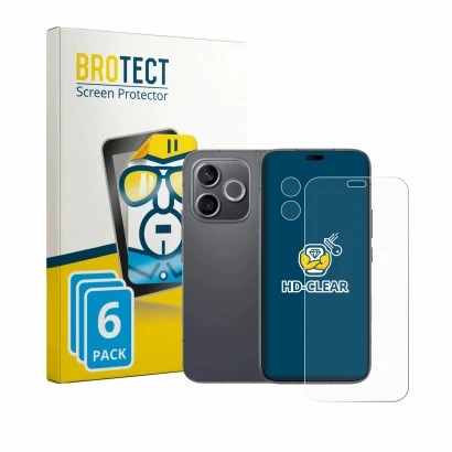 Front side of a product packaging with the brand logo BROTECT. Next to it is the device Honor 600 Lite (Front+Camera) shown wi