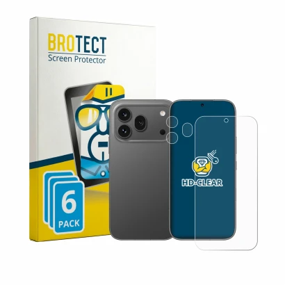 Front side of a product packaging with the brand logo BROTECT. Next to it is the device Honor 600 Pro (Front+Camera) shown wit
