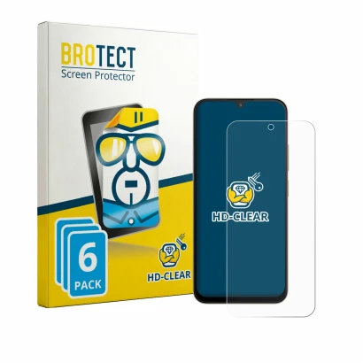 Front side of a product packaging with the brand logo BROTECT. Next to it is the device Xiaomi Poco C81 Pro shown with the cor
