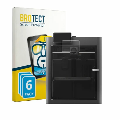 Front side of a product packaging with the brand logo BROTECT. Next to it is the device Bambu Lab X2D shown with the correspon