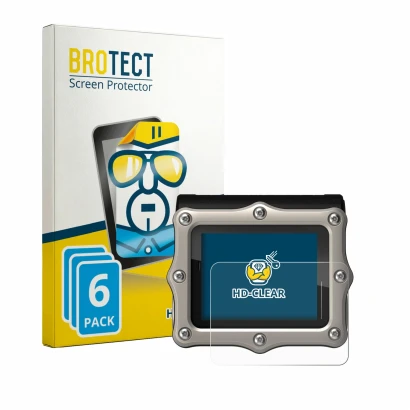 Front side of a product packaging with the brand logo BROTECT. Next to it is the device Shearwater Perdix 3 shown with the cor