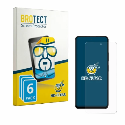 Front side of a product packaging with the brand logo BROTECT. Next to it is the device Blackview Color 6 shown with the corre
