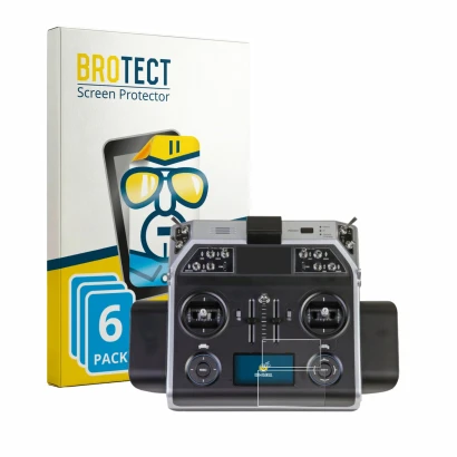 Front side of a product packaging with the brand logo BROTECT. Next to it is the device Graupner MC-26 HOTT shown with the cor