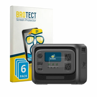 Front side of a product packaging with the brand logo BROTECT. Next to it is the device Bluetti Elite 300 shown with the corre