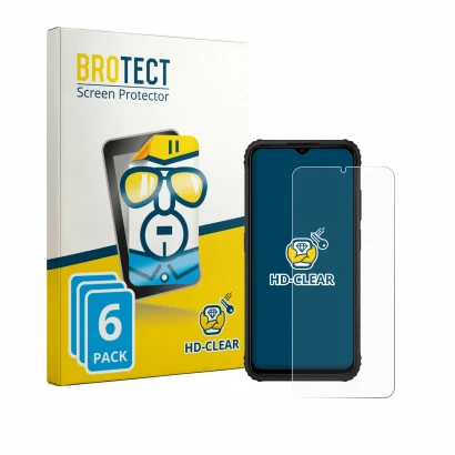 Front side of a product packaging with the brand logo BROTECT. Next to it is the device AGM H6 shown with the corresponding sc