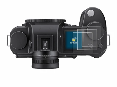 Image of the device Leica SL3-P (top plate display) with a wide variety of screen protectors.