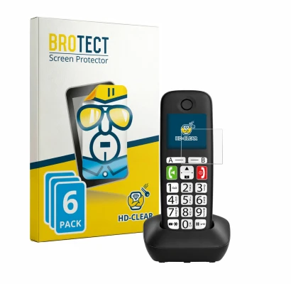 Front side of a product packaging with the brand logo BROTECT. Next to it is the device Gigaset DL780 Plus shown with the corr