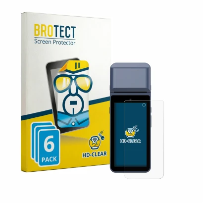Front side of a product packaging with the brand logo BROTECT. Next to it is the device Pax M9200 shown with the corresponding