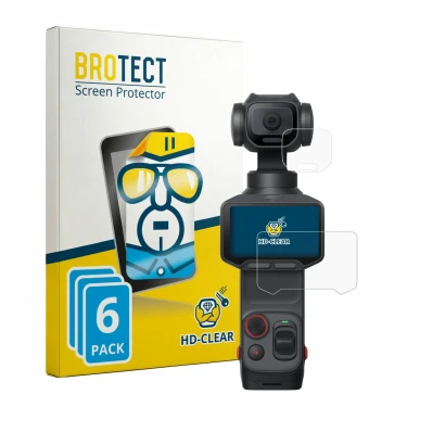 Front side of a product packaging with the brand logo BROTECT. Next to it is the device Insta360 Luna Pro (Display + Lens) sho