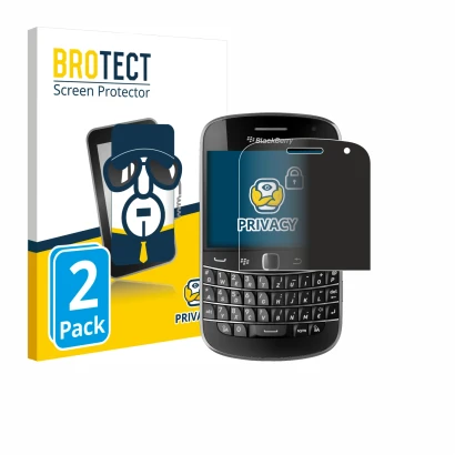 Front side of a product packaging with the brand logo BROTECT. Next to it is the device RIM BlackBerry Bold Touch 9900 shown w