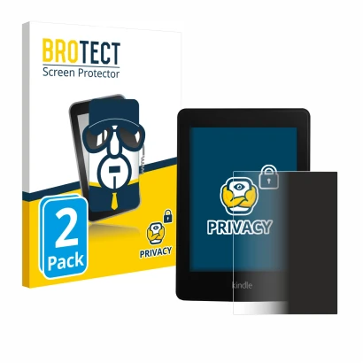 Front side of a product packaging with the brand logo BROTECT. Next to it is the device Amazon Kindle Paperwhite 2013 shown wi