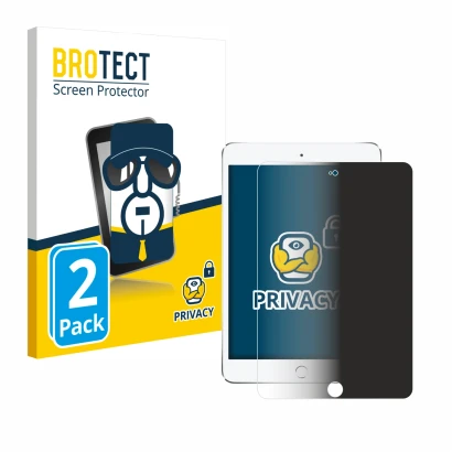 Front side of a product packaging with the brand logo BROTECT. Next to it is the device Apple iPad Mini 4 2015 shown with the 