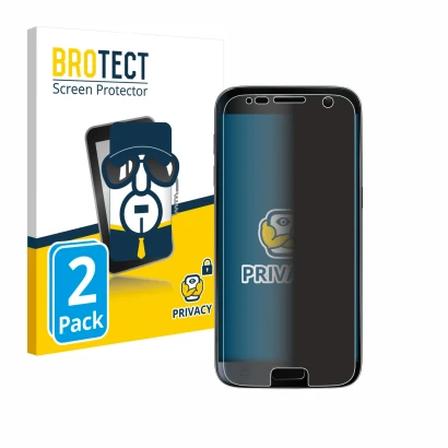 Front side of a product packaging with the brand logo BROTECT. Next to it is the device Samsung Galaxy S7 shown with the corre
