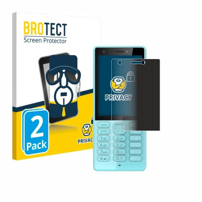 Front side of a product packaging with the brand logo BROTECT. Next to it is the device Nokia 216 shown with the corresponding