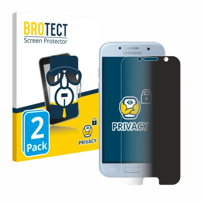 Front side of a product packaging with the brand logo BROTECT. Next to it is the device Samsung Galaxy A5 2017 shown with the 