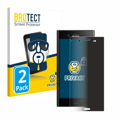 Front side of a product packaging with the brand logo BROTECT. Next to it is the device Sony Xperia XZ1 shown with the corresp