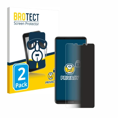 Front side of a product packaging with the brand logo BROTECT. Next to it is the device Huawei Mate 10 Pro shown with the corr