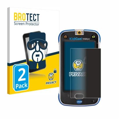 Front side of a product packaging with the brand logo BROTECT. Next to it is the device Vtech Kidicom Max shown with the corre